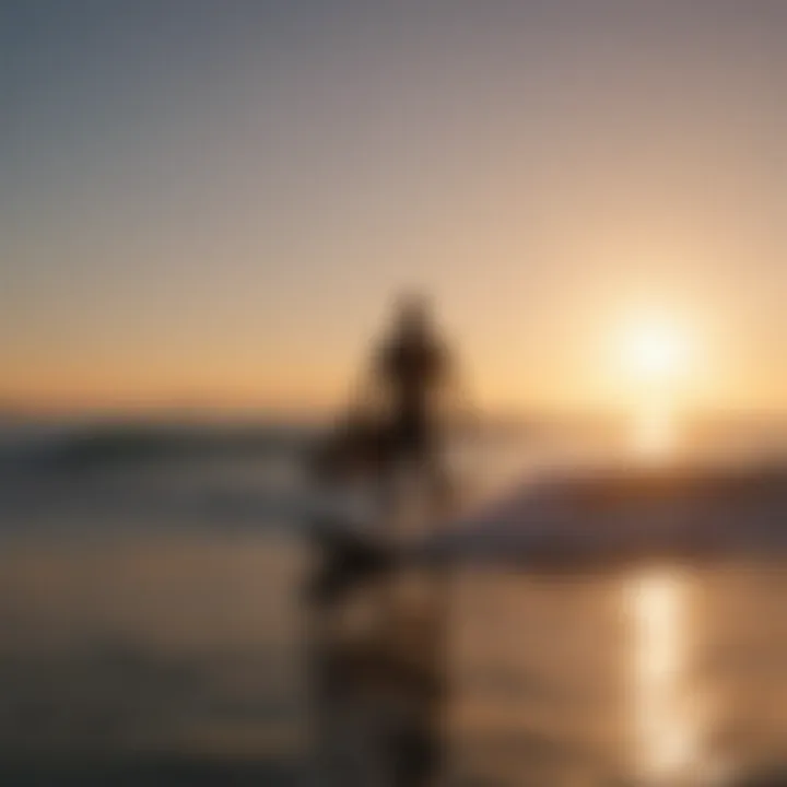 Silhouette of a surfer with a backdrop of a setting sun