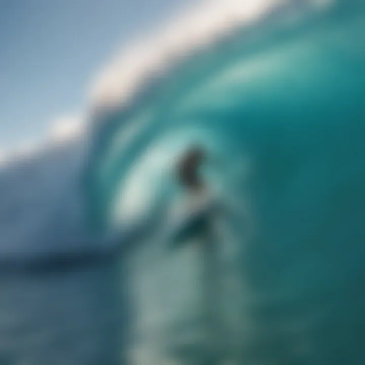 Surfer carving graceful turns on a turquoise wave