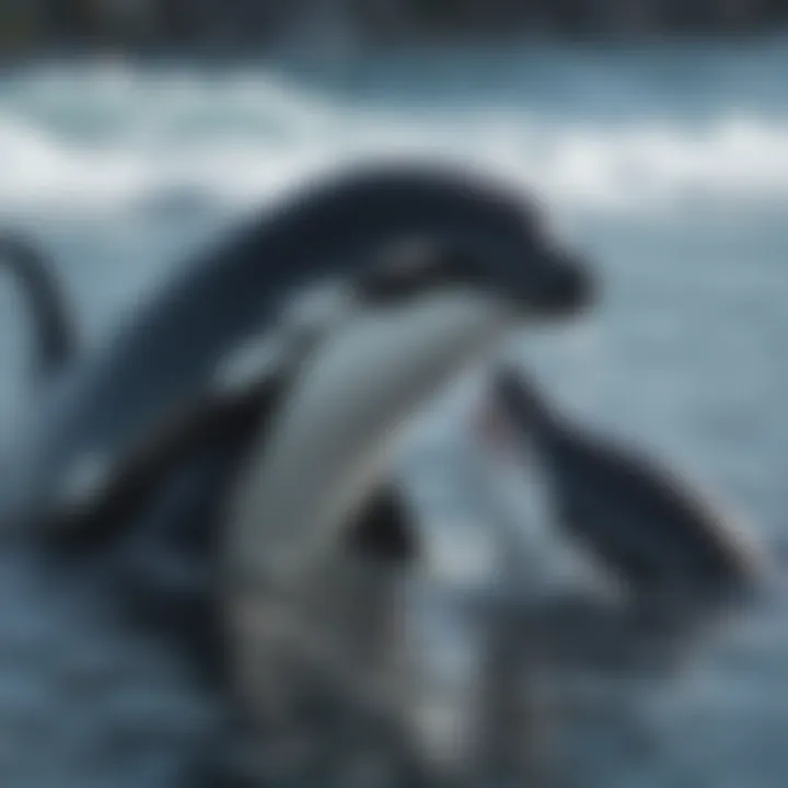 Orca calf playfully interacting with its mother in the ocean