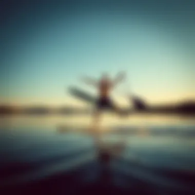 Achieving Balance in Paddle Board Tricks A paddle boarder showcasing a stunning balance trick on calm waters