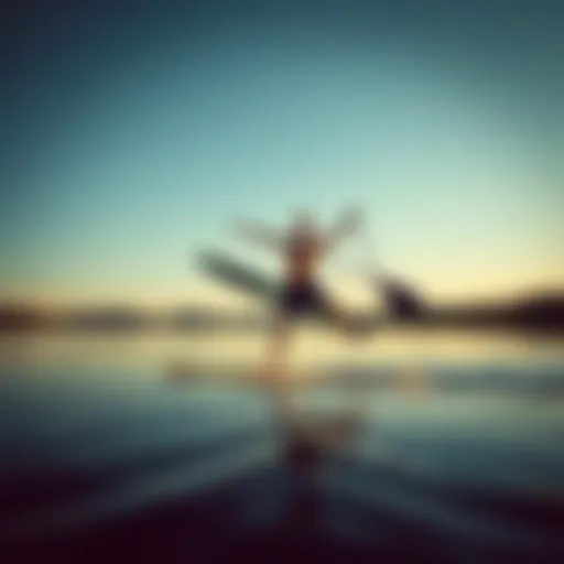 Achieving Balance in Paddle Board Tricks A paddle boarder showcasing a stunning balance trick on calm waters