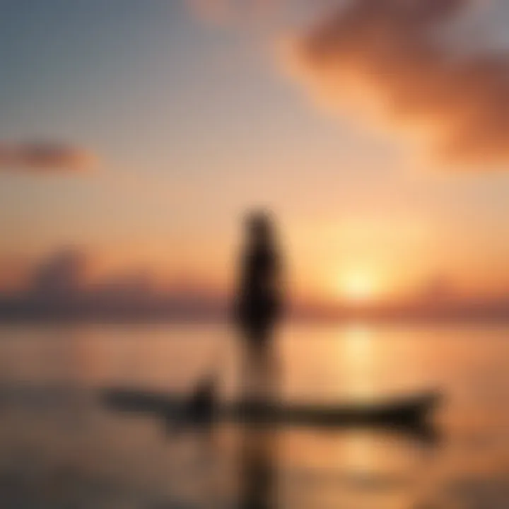 Paddleboarder Silhouette against Colorful Sky