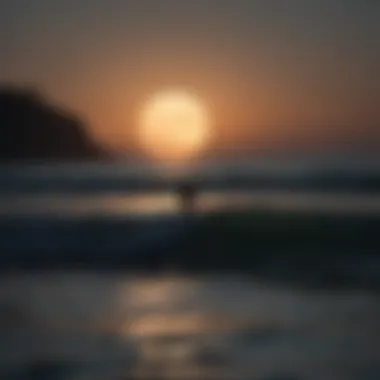 Paddleboarder Silhouetted Against Moonlit Waves