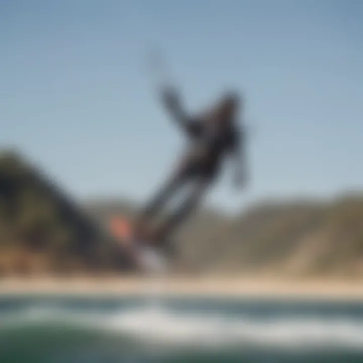 Panoramic shot of a kiteboarding instructor demonstrating advanced techniques