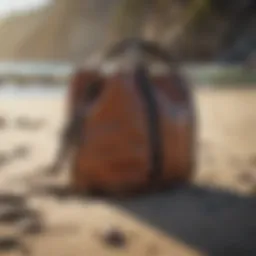 Stylish Patagonia beach bag on a sandy shore