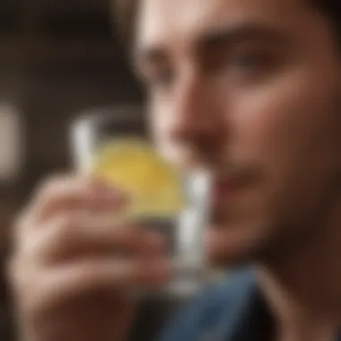 Person drinking a glass of water with lemon