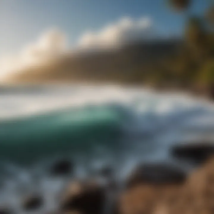 Wave crashing against rocks at Playa Encuentro