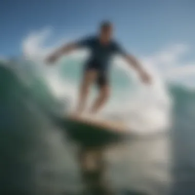 Expert skimboarder riding waves with precision