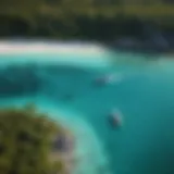 Aerial view of pristine waters surrounding Cat Island