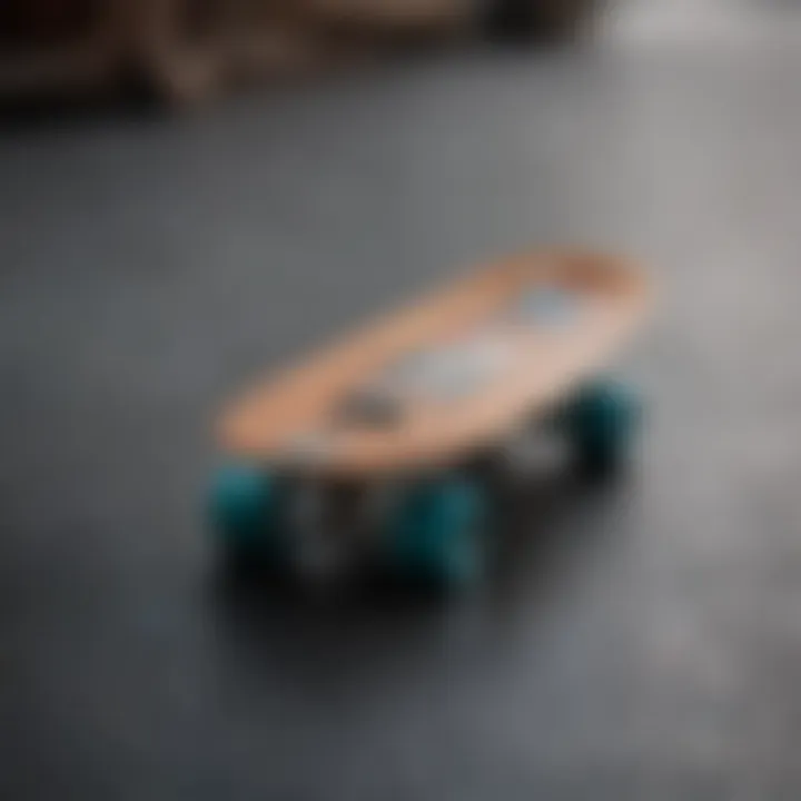 A detailed view of a finger skateboard showcasing its unique design and craftsmanship.