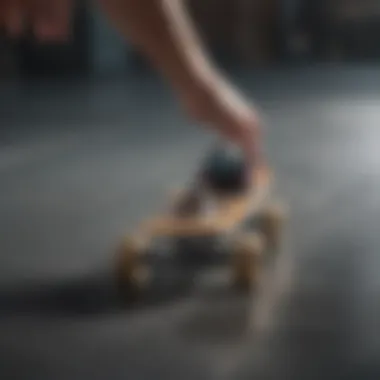 A close-up of intricate tricks being performed on a finger skateboard demonstrating skill and precision.