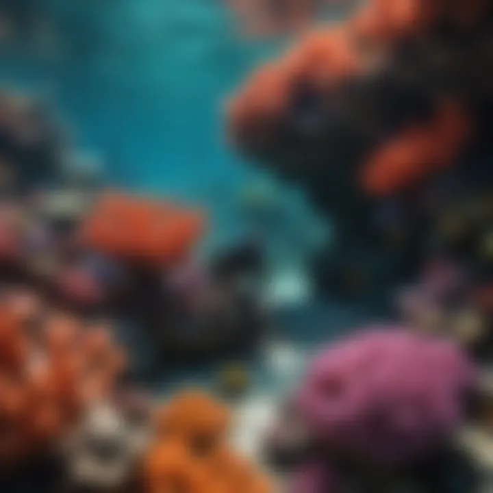 Colorful underwater scene with snorkeler exploring coral reef