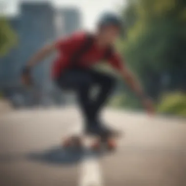 Skater demonstrating proper safety gear while riding a skateboard