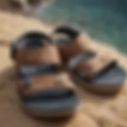 Close-up view of the Reef Little Ahi sandals showcasing their intricate design and material texture.