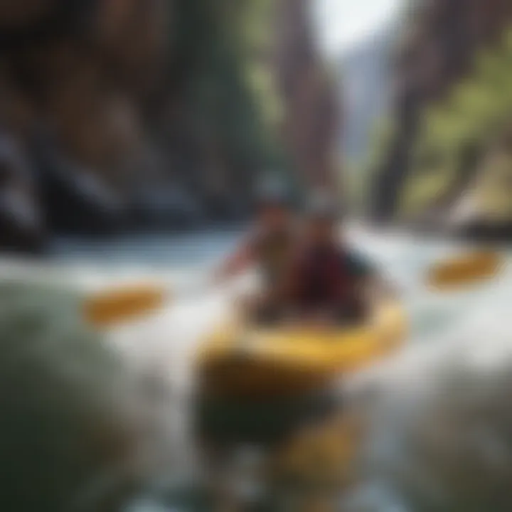 Kayakers navigating through a picturesque river canyon