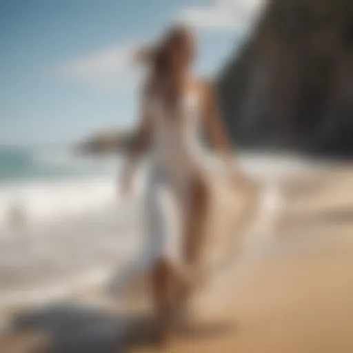 Elegantly Flowing Surf Dress on a Sandy Beach