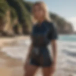 Stylish watersport attire on a beach setting