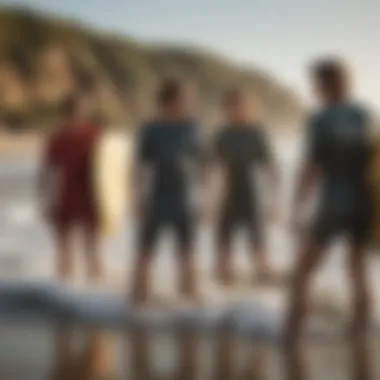 Embracing Surf Culture with Style Group of surfers enjoying the ocean in stylish rompers