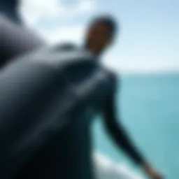 A close-up view of Rip Curl wetsuit materials showcasing texture and flexibility