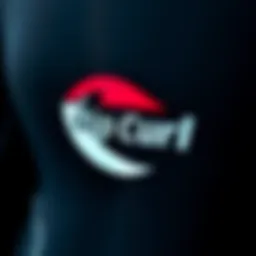 A close-up view of the Rip Curl wetsuits logo showcasing its unique design elements