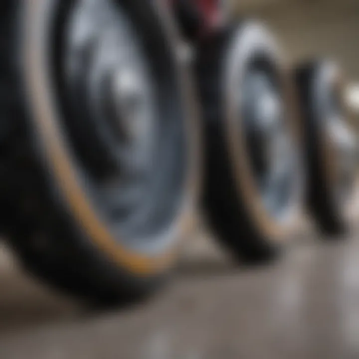 Close-up of various roller hockey wheels showcasing different hardness levels