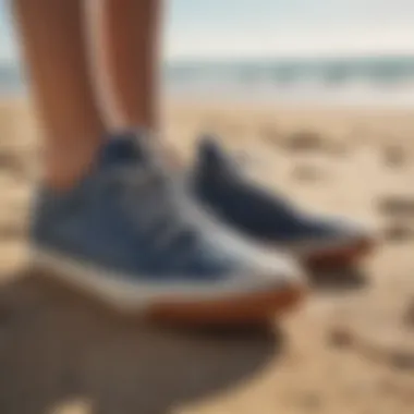 Dynamic View of Roxy Surf Shoes on a Sandy Beach Dynamic view of Roxy surf shoes on a sandy beach