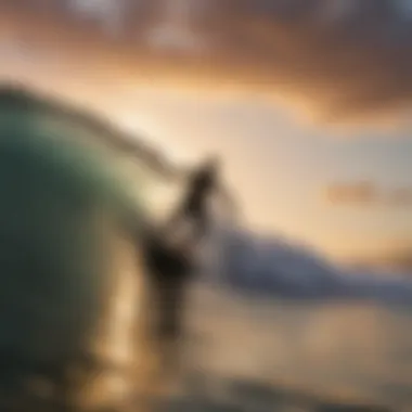 Embracing the Waves Again A vibrant sunset with surfers riding the waves, representing freedom and joy in the sport