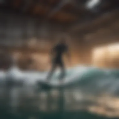 Setup demonstrating safety measures for indoor surfboard training