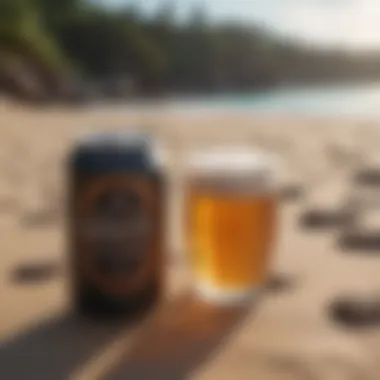 A vibrant Sanuk Beer Cozy in action on a beach