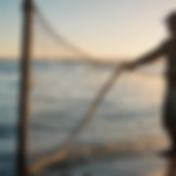 Fisherman using a barrier net to prevent shark encounters