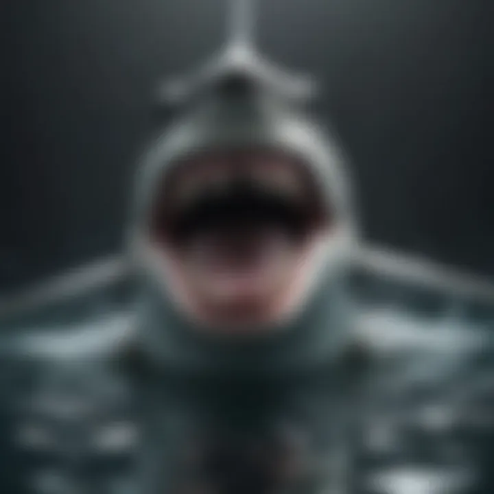 Shark with its jaws wide open showing rows of sharp teeth