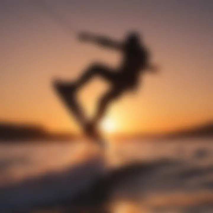 Silhouette of Wakeboarder Against Vibrant Sunset Sky