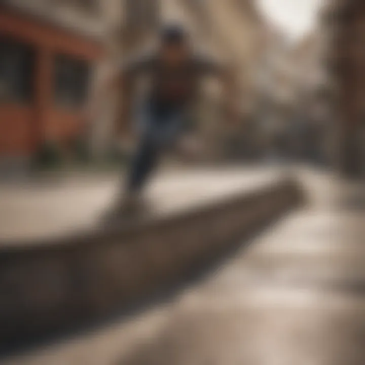 Skateboarder encountering anti-skateboarding obstacle