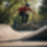 Skateboarder executing a trick on a mini ramp