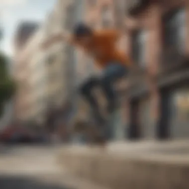 Skateboarder executing a high ollie over an urban obstacle