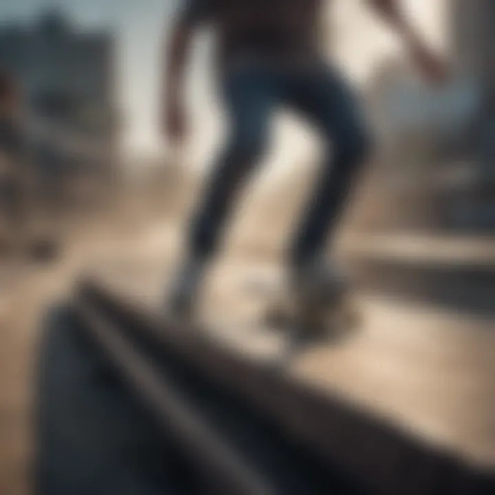 Skateboarder performing a smooth grind on a rail