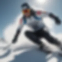 Athlete carving through snow on skis