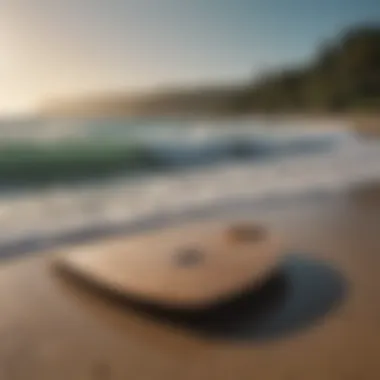 A scenic beach with skimmer boarders enjoying the waves