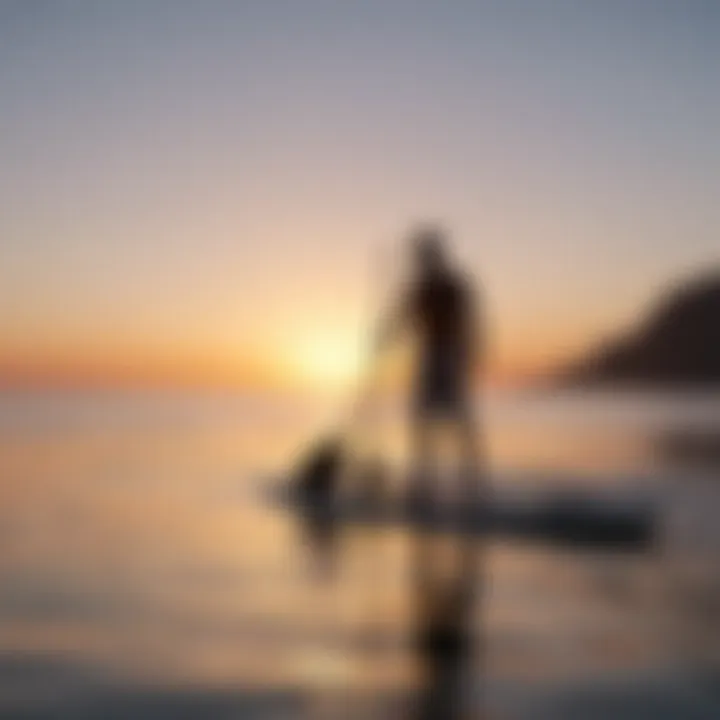 Small paddleboarder enjoying sunset on the horizon