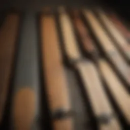 An assortment of used longboards displayed for sale