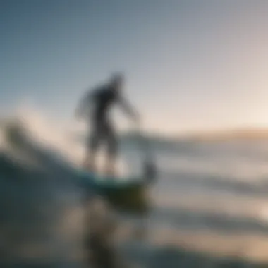 Paddleboarder gracefully balancing on choppy waves