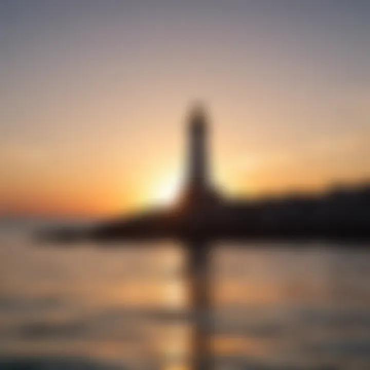 Silhouette of a lighthouse at sunset on Cat Island