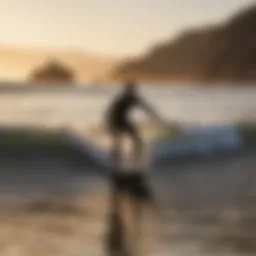 Sunset Silhouette Surfer Riding Waves