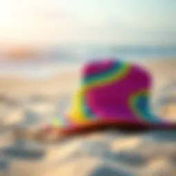 A vibrant surf beach hat on a sandy beach