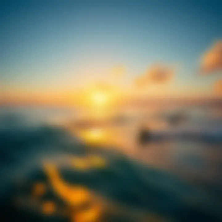 An aerial view of surfers riding the waves at dawn, showcasing the beauty of the ocean