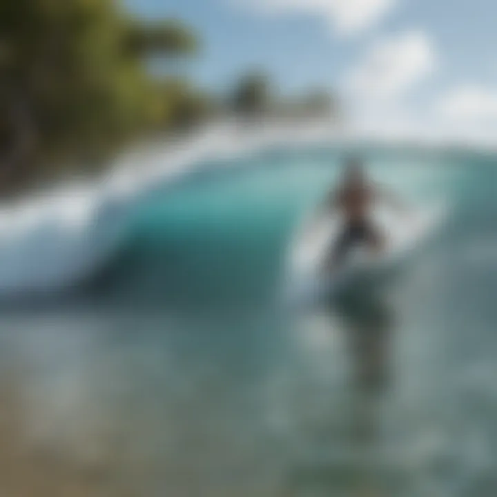 Surfer catching a wave at the pristine beaches of Cat Island