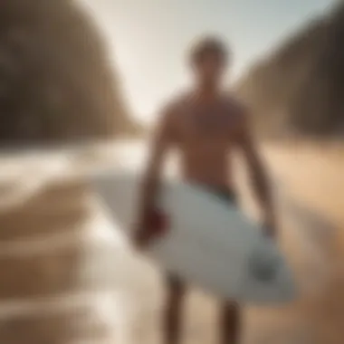 Surfer Holding Singlefin Surfboard on Beach