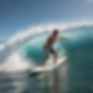 Surfer Riding Wave in Rip Curl Trunks