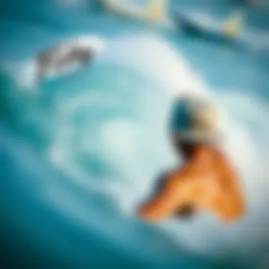 Riding the Wave: Snapbacks in Action Surfer wearing a snapback hat while riding a wave, capturing the essence of beach culture