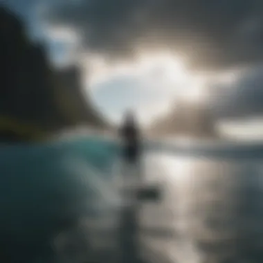 Surfer Silhouette Against Dramatic Sky in Moorea